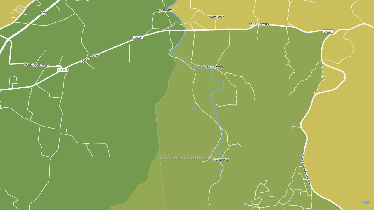 Laurelburg, TN Map of Theft Rates