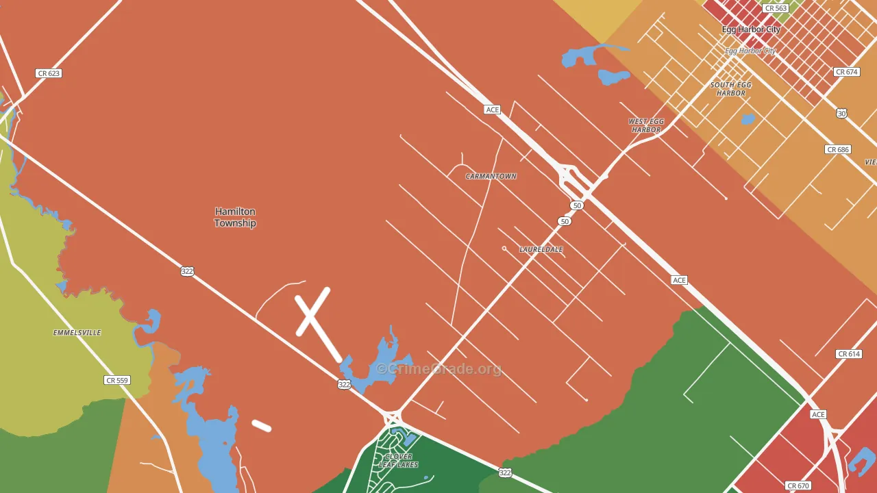 Laureldale, NJ Map of Theft Rates