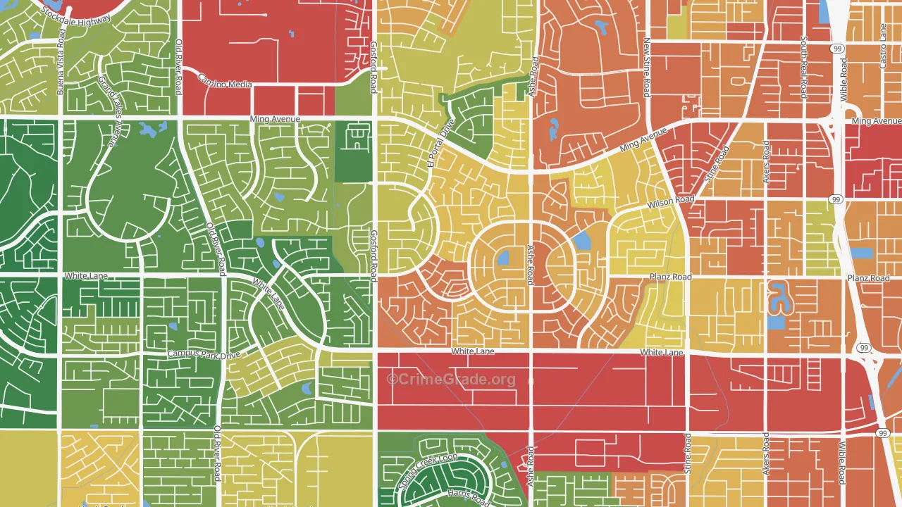 Laurelglen, Bakersfield, CA Map of Theft Rates