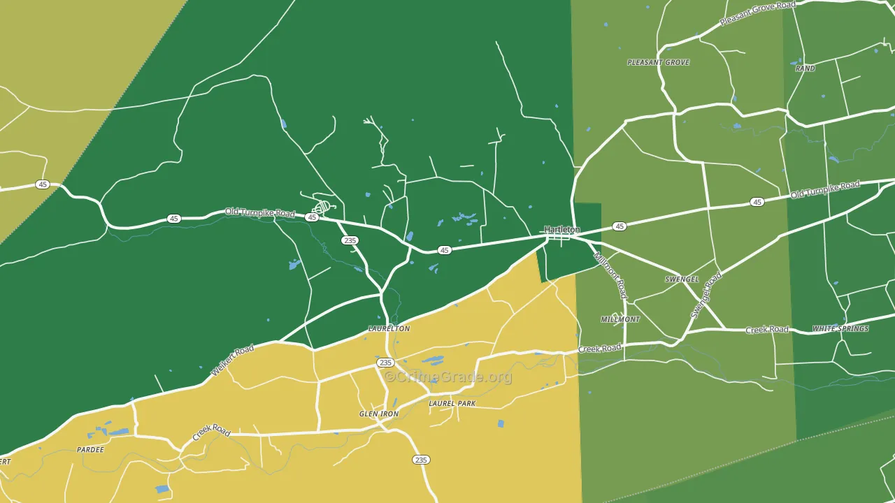 Laurelton, PA Map of Theft Rates