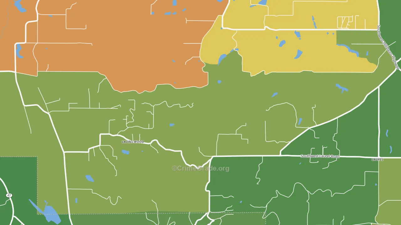 Laurelwood, OR Map of Theft Rates