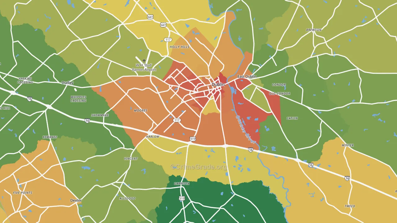 Laurens County, GA Map of Theft Rates