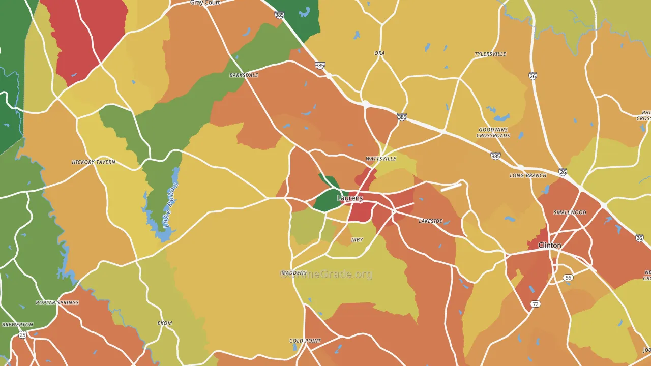 Laurens County, SC Map of Theft Rates