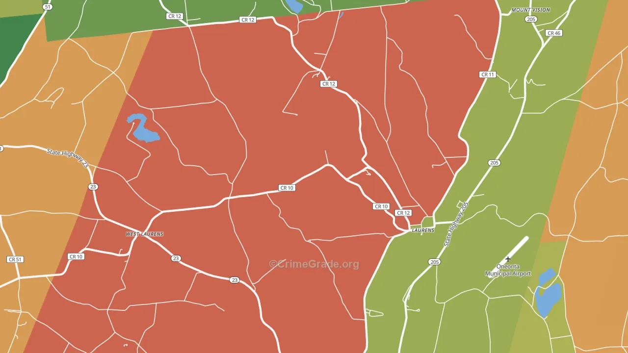 Laurens, NY Map of Theft Rates