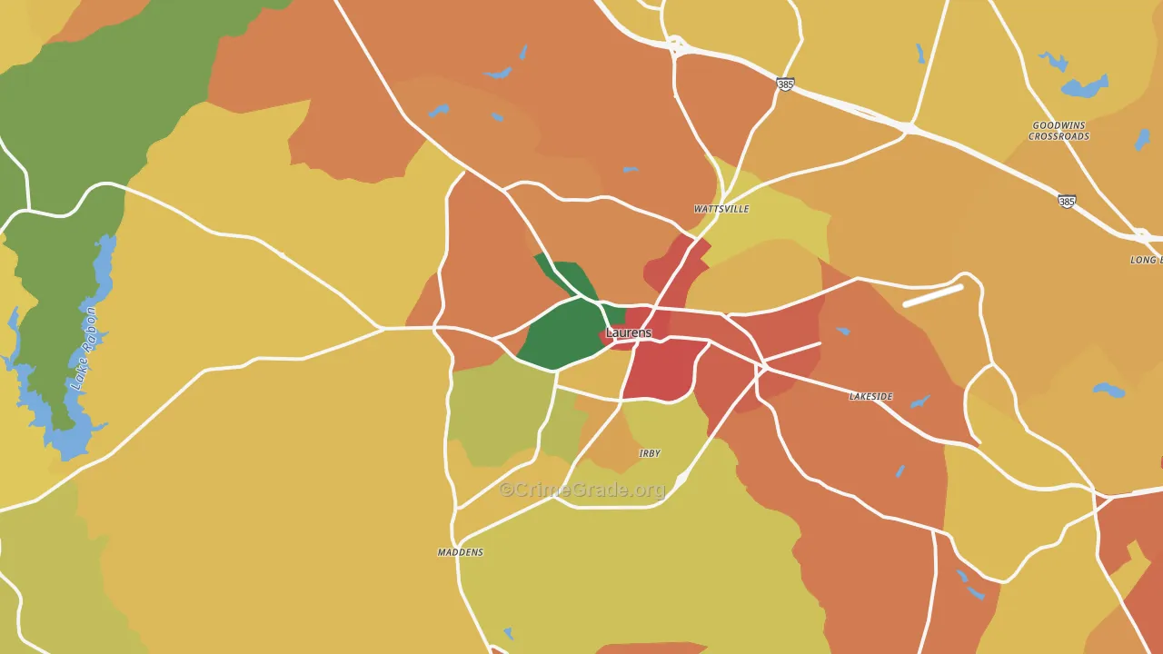 Laurens, SC Map of Theft Rates