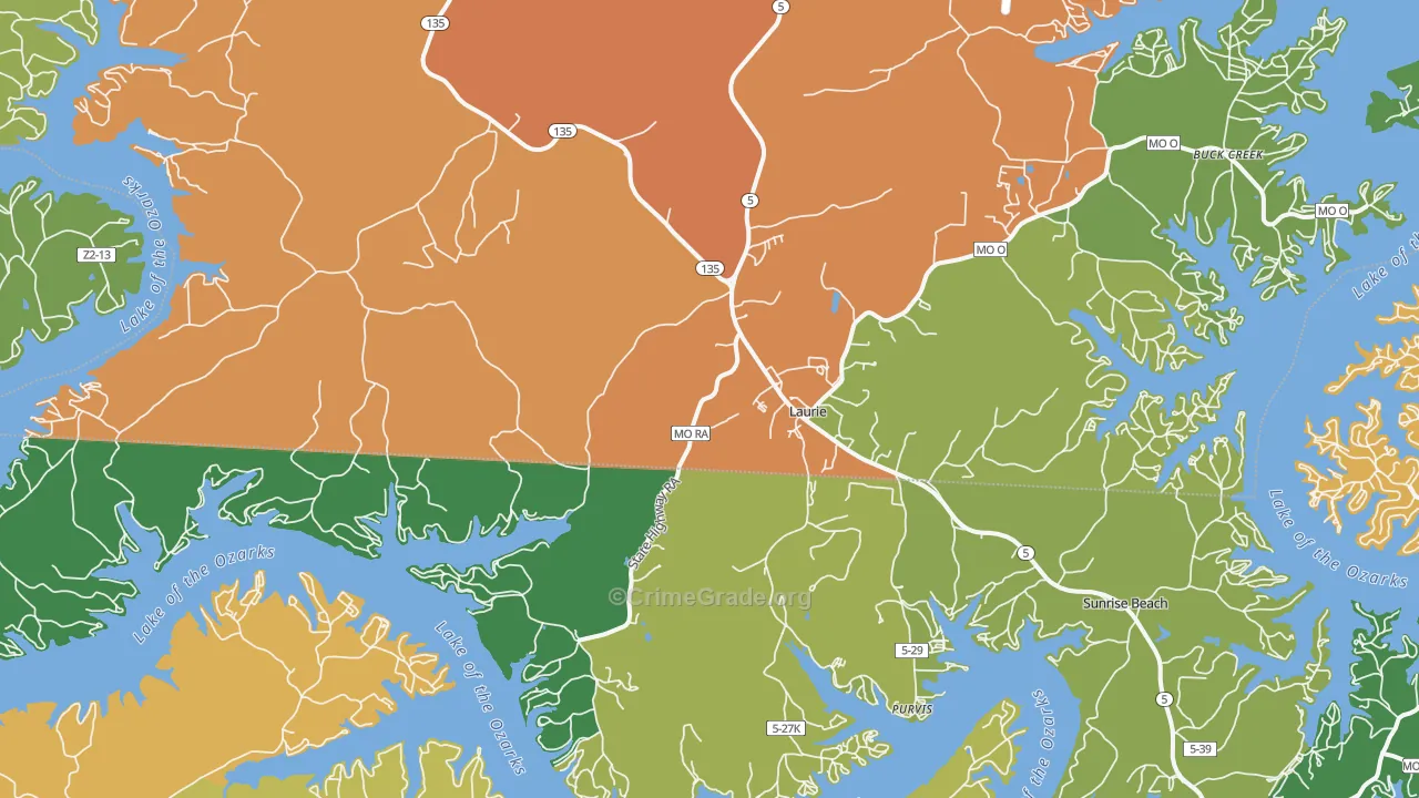 Laurie, MO Map of Theft Rates