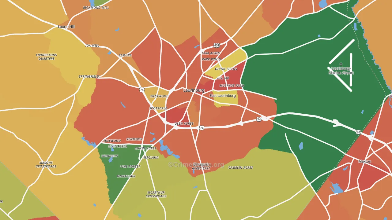 Laurinburg, NC Map of Theft Rates