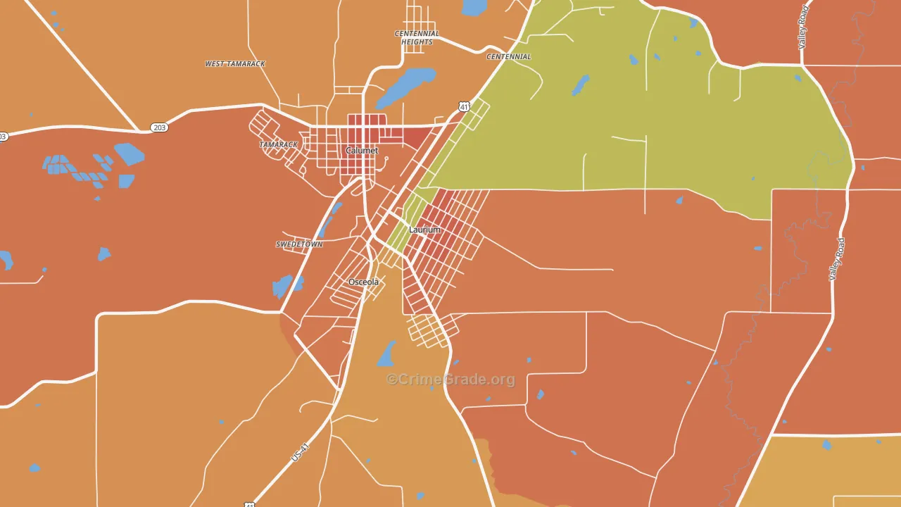 Laurium, MI Map of Theft Rates