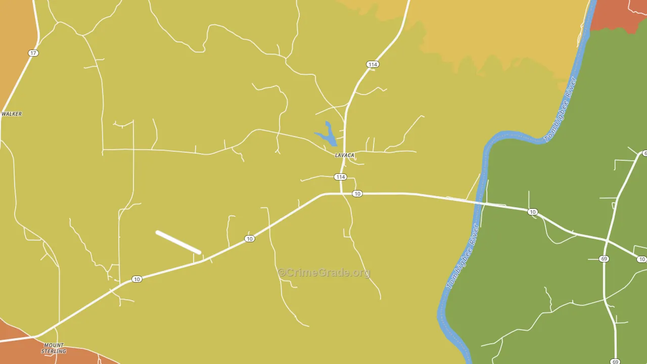 Lavaca, AL Map of Theft Rates