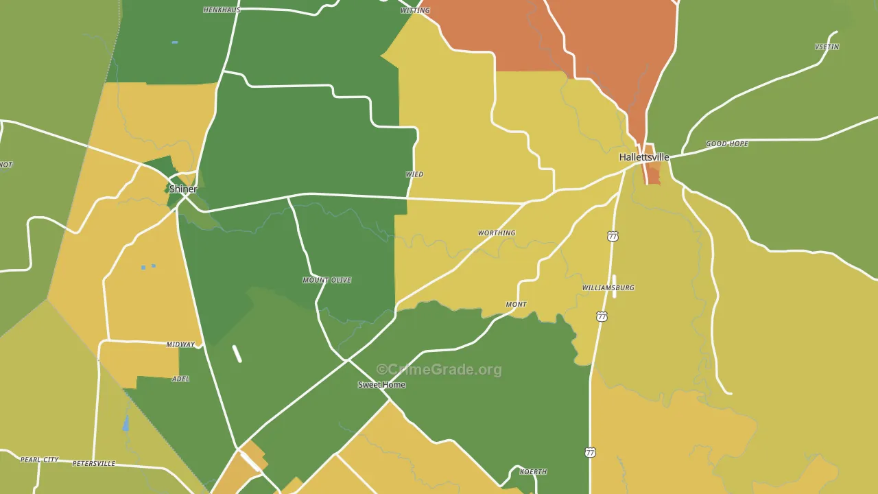 Lavaca County, TX Map of Theft Rates
