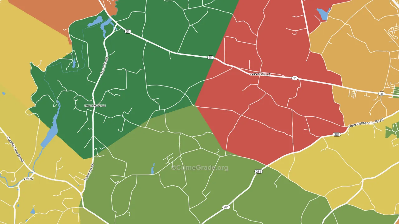 Lavansville, PA Map of Theft Rates