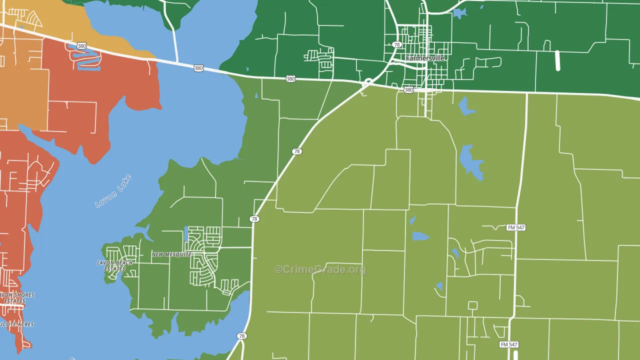 Lavon Beach Estates, TX Map of Theft Rates