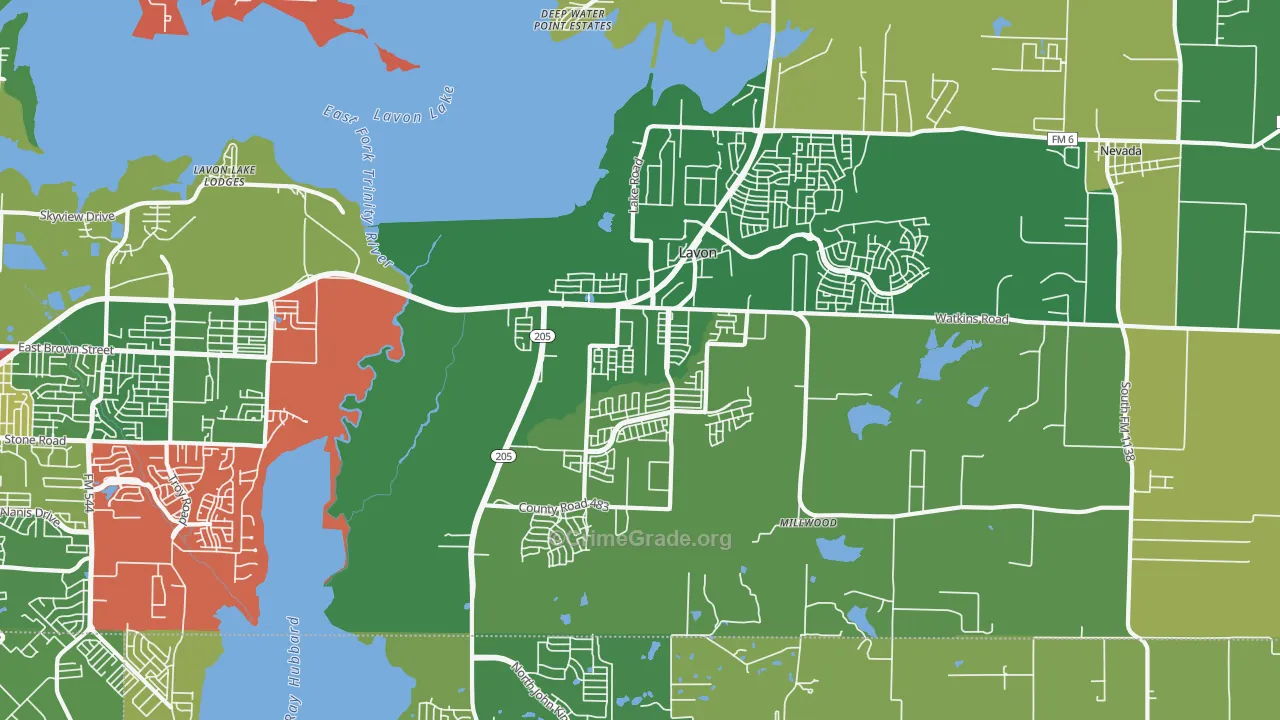 Lavon, TX Map of Theft Rates