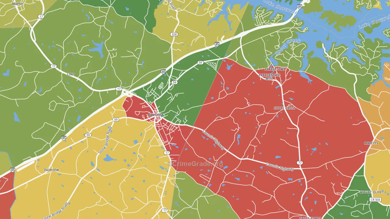 Lavonia, GA Map of Theft Rates