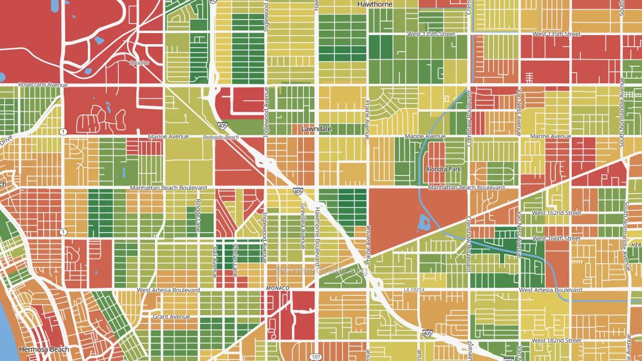 Lawndale, CA Map of Theft Rates