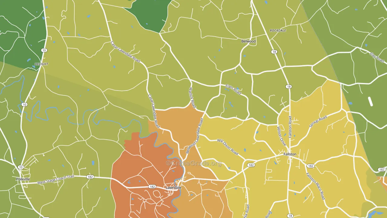 Lawndale, NC Map of Theft Rates