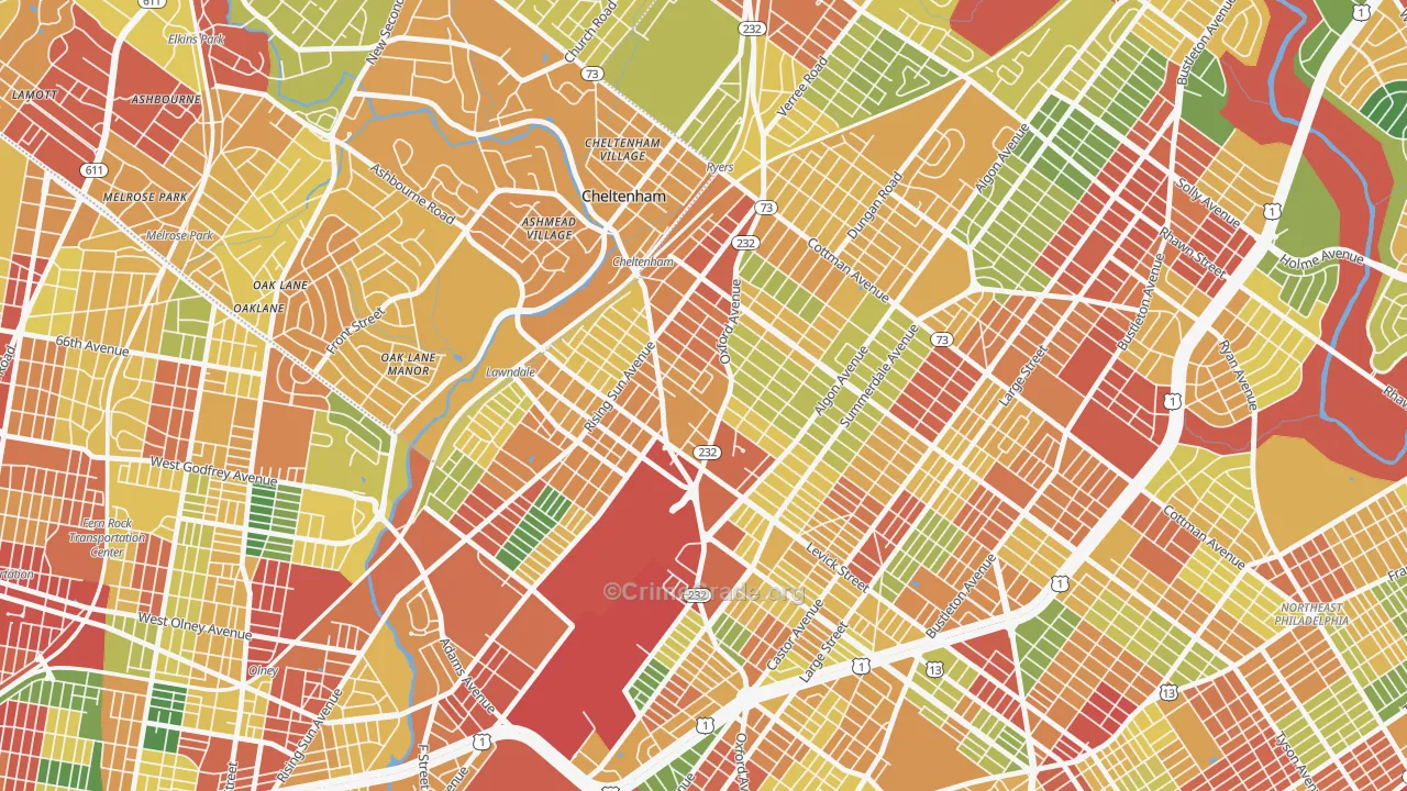 Lawndale, Philadelphia, PA Map of Theft Rates