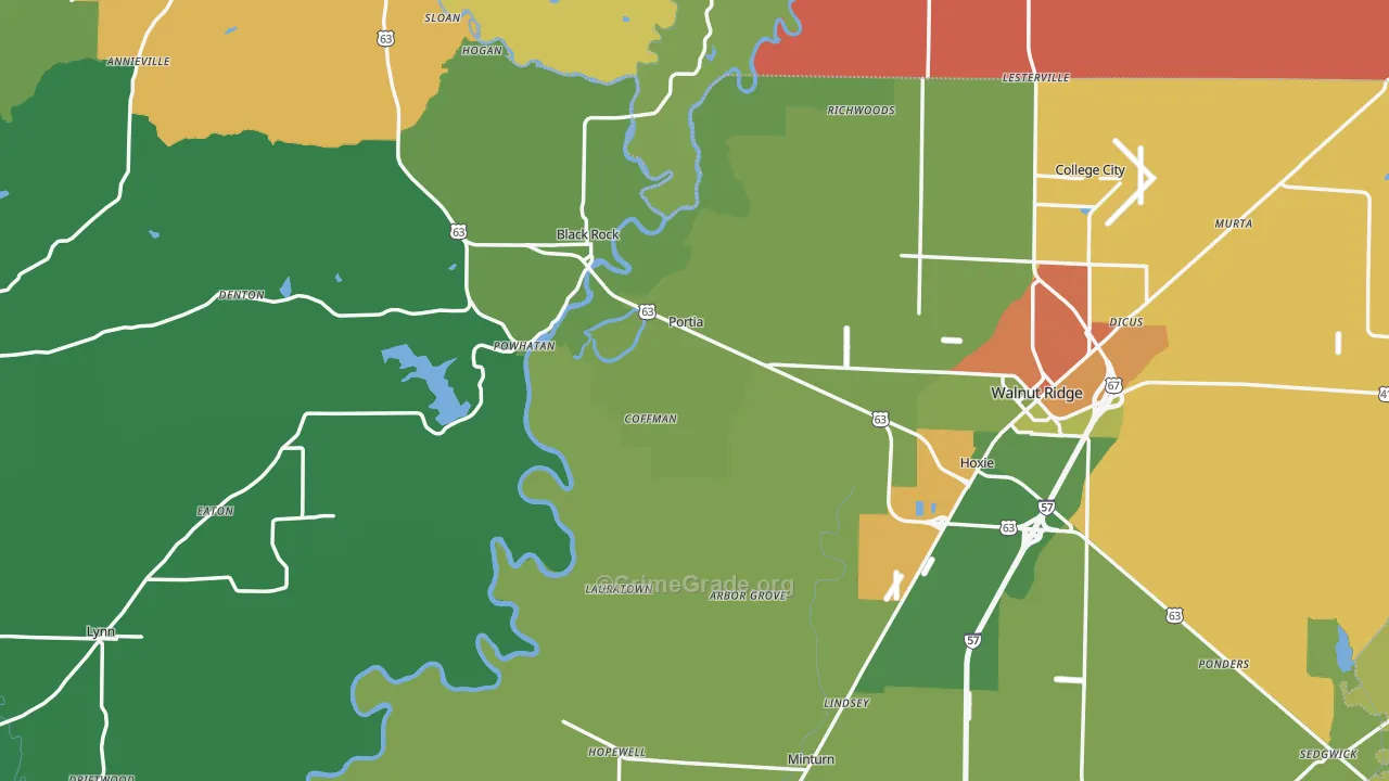 Lawrence County, AR Map of Theft Rates