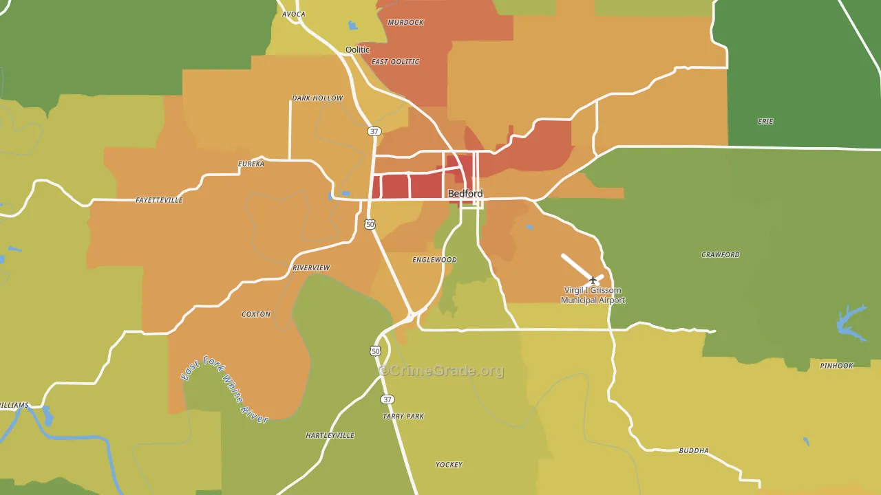 Lawrence County, IN Map of Theft Rates