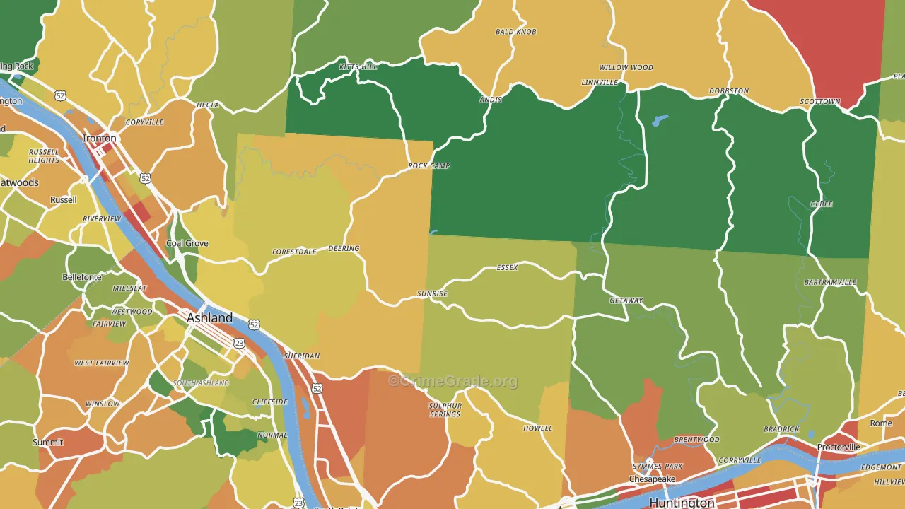 Lawrence County, OH Map of Theft Rates