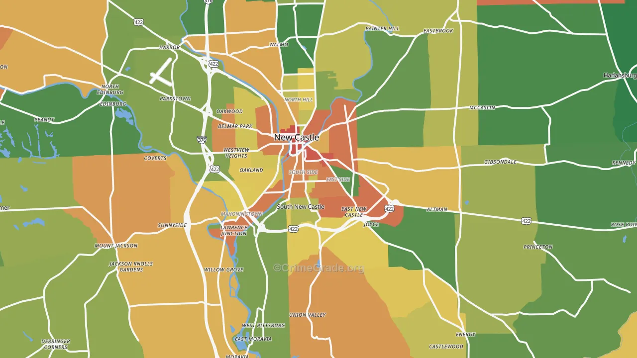 Lawrence County, PA Map of Theft Rates