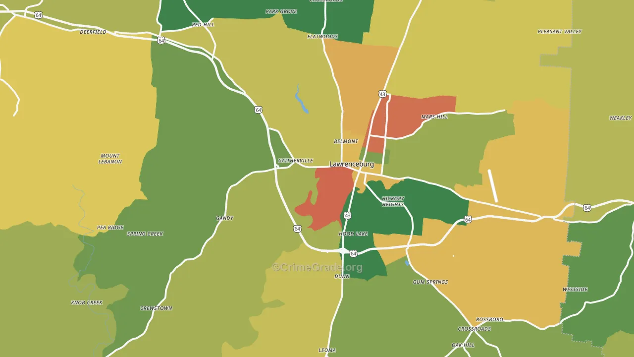 Lawrence County, TN Map of Theft Rates