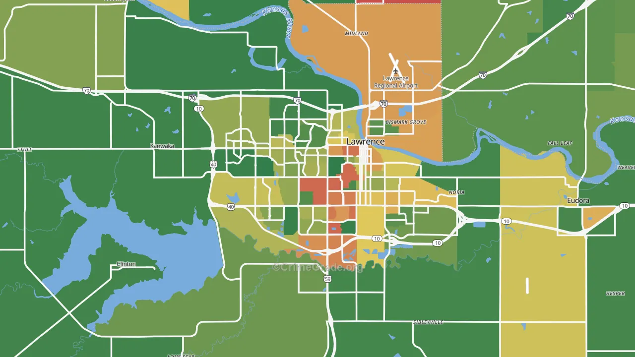 Lawrence, KS Map of Theft Rates
