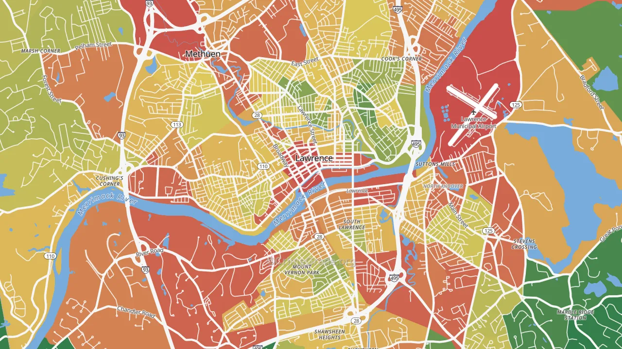 Lawrence, MA Map of Theft Rates