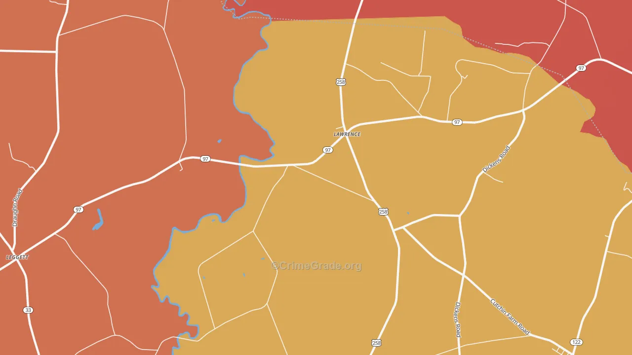 Lawrence, NC Map of Theft Rates