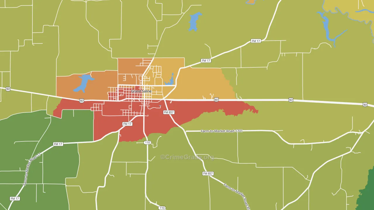 Lawrence Springs, TX Map of Theft Rates