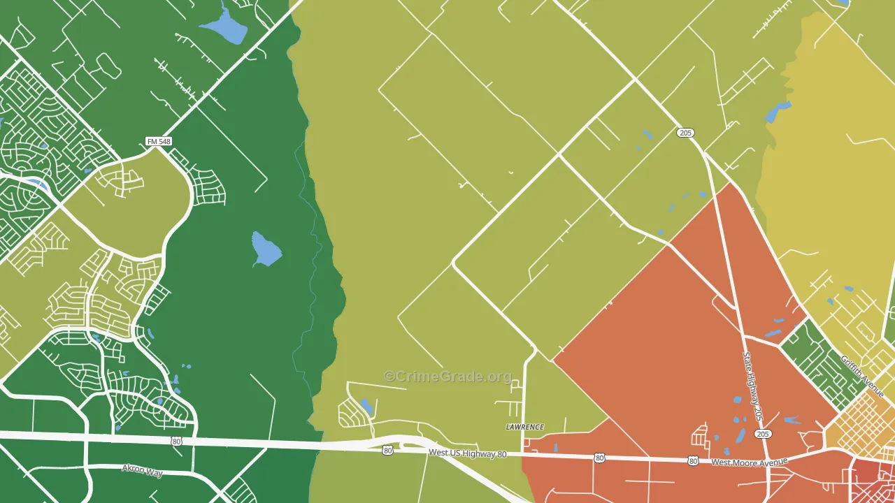 Lawrence, TX Map of Theft Rates