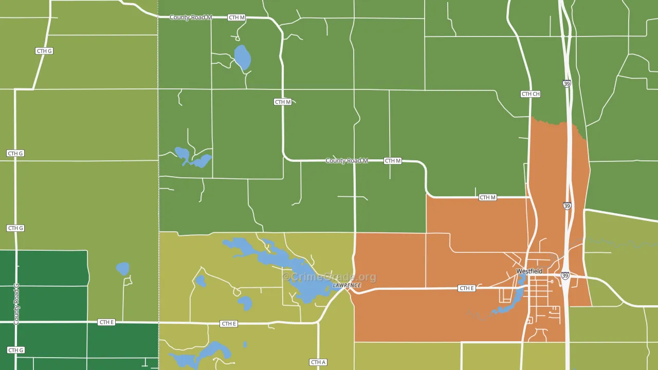 Lawrence, WI Map of Theft Rates