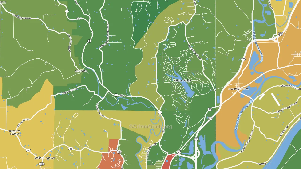 Lawrenceburg, IN Map of Theft Rates