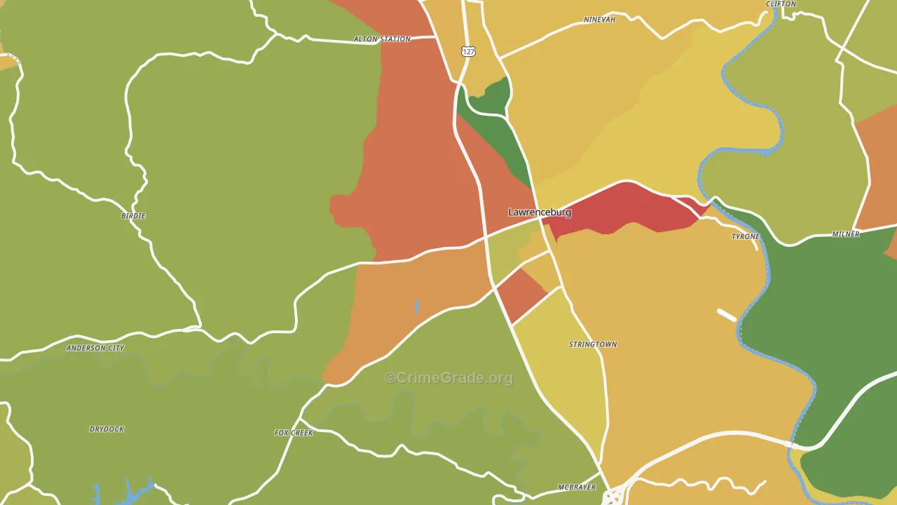 Lawrenceburg, KY Map of Theft Rates