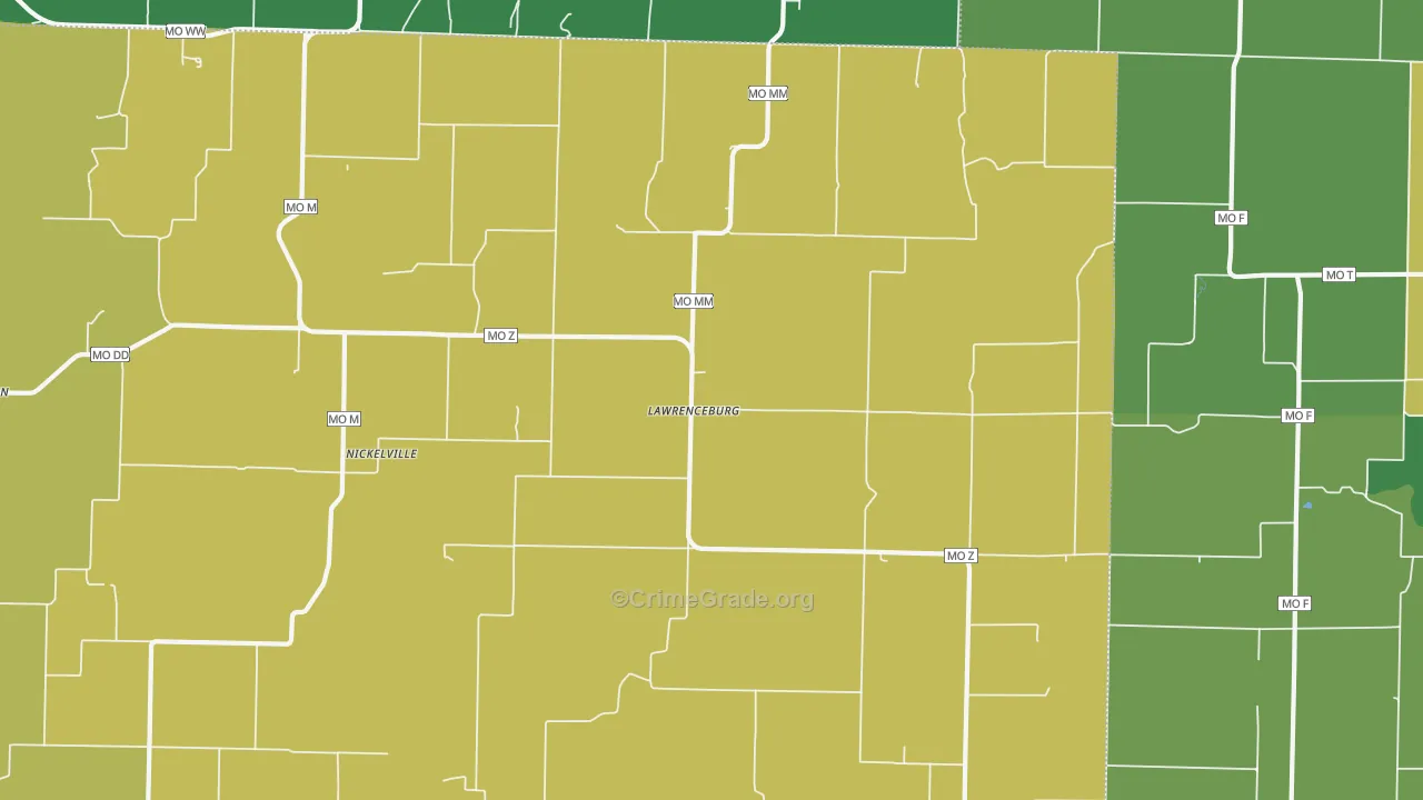 Lawrenceburg, MO Map of Theft Rates