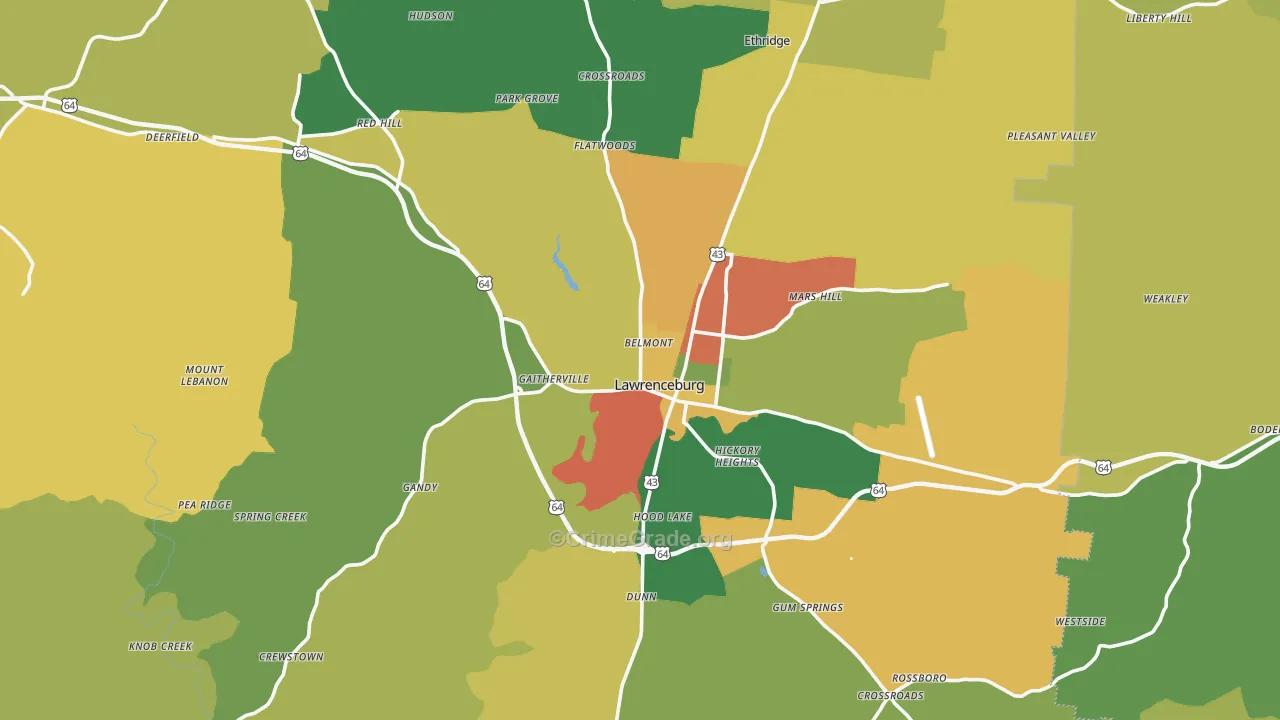 Lawrenceburg, TN Map of Theft Rates