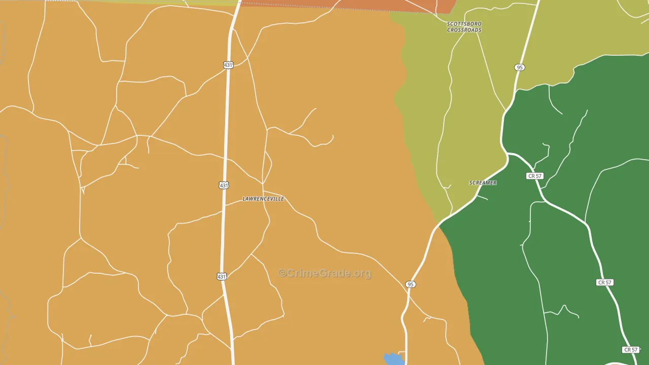 Lawrenceville, AL Map of Theft Rates