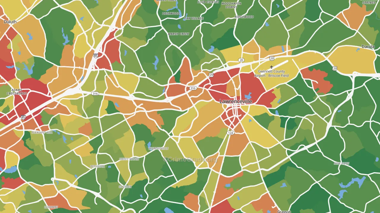 Lawrenceville, GA Map of Theft Rates