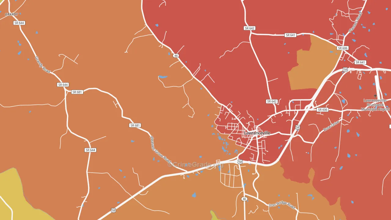 Lawrenceville Hills, VA Map of Theft Rates