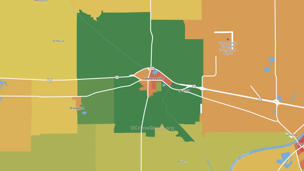 Lawrenceville, IL Map of Theft Rates