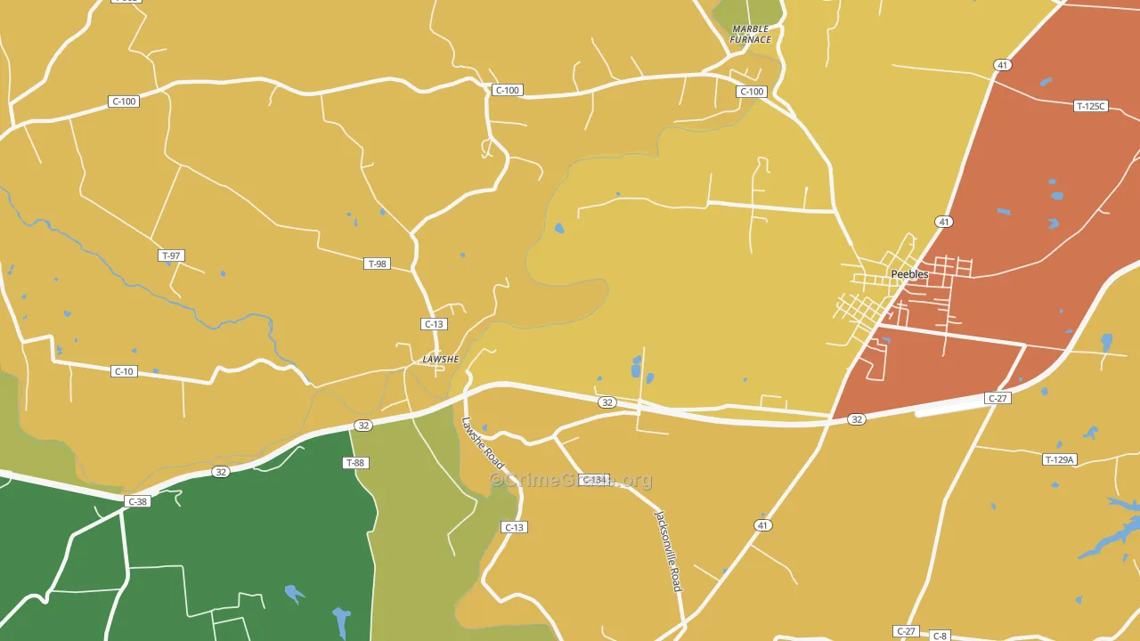 Lawshe, OH Map of Theft Rates