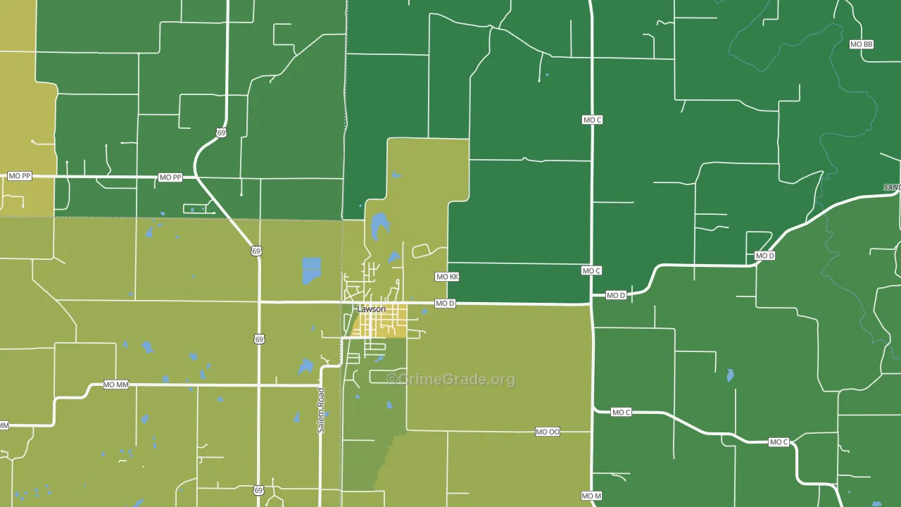 Lawson, MO Map of Theft Rates