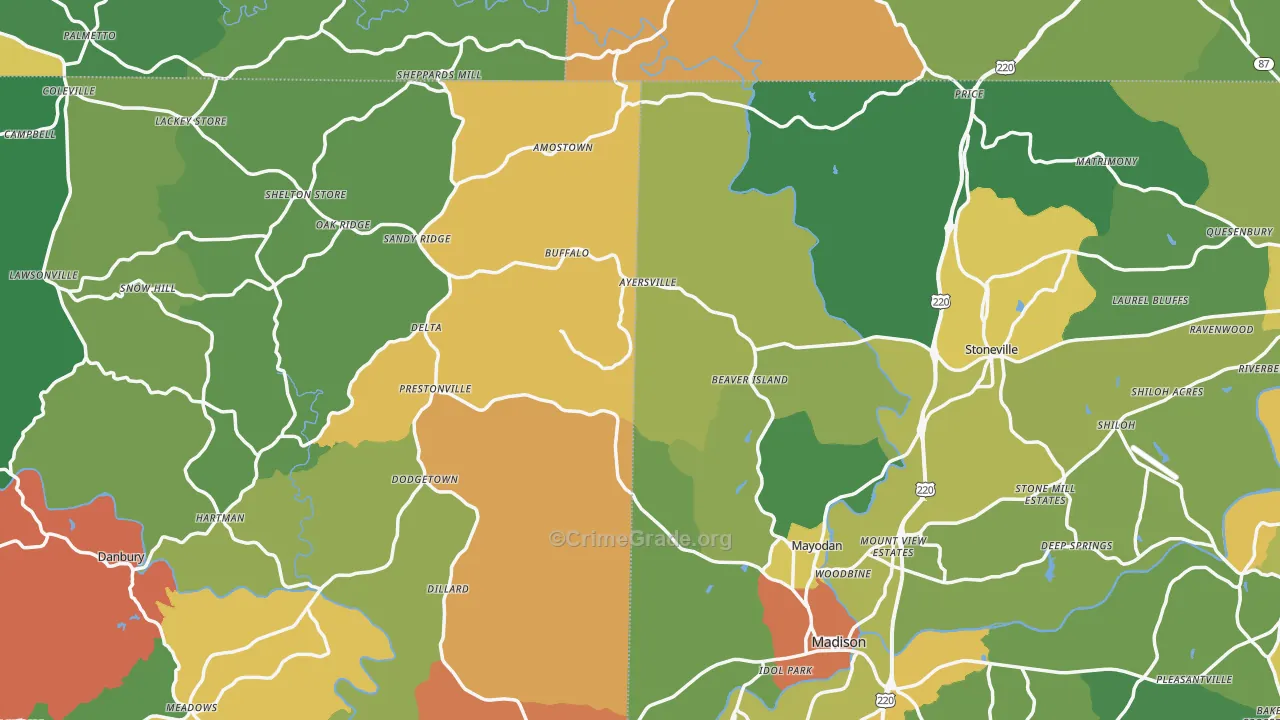 Lawsonville, NC Map of Theft Rates