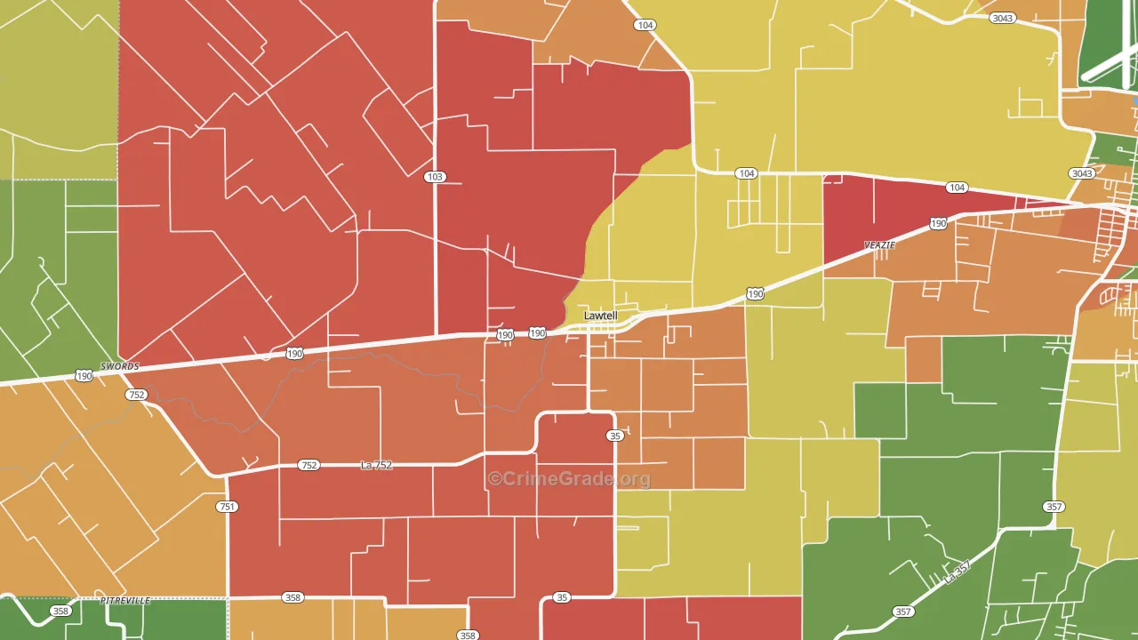 Lawtell, LA Map of Theft Rates