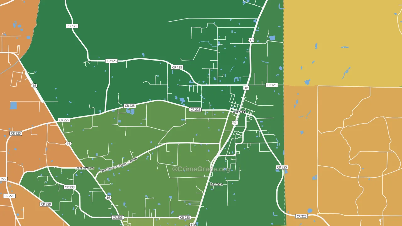 Lawtey, FL Map of Theft Rates