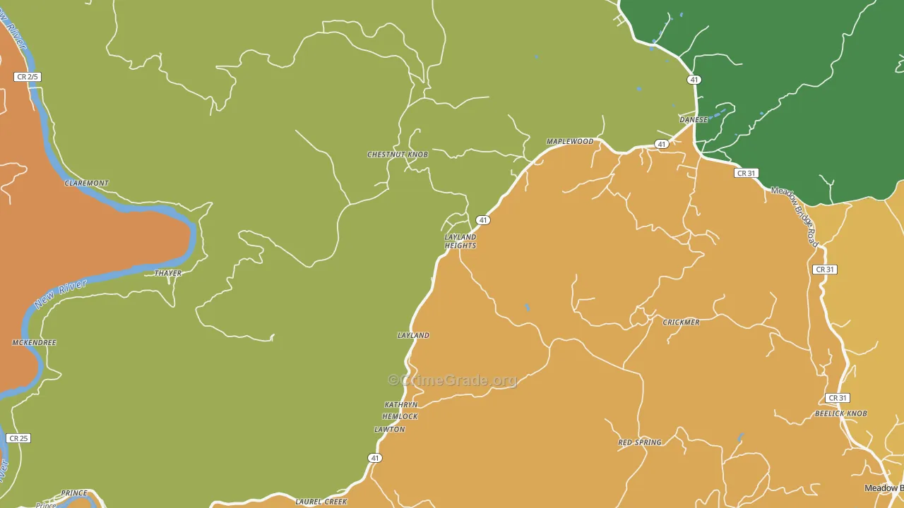 Layland, WV Map of Theft Rates