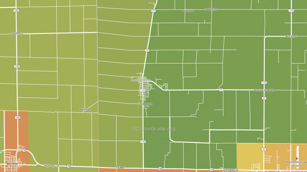 Leachville, AR Map of Theft Rates