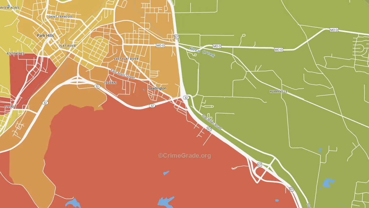 Leadington, MO Map of Theft Rates