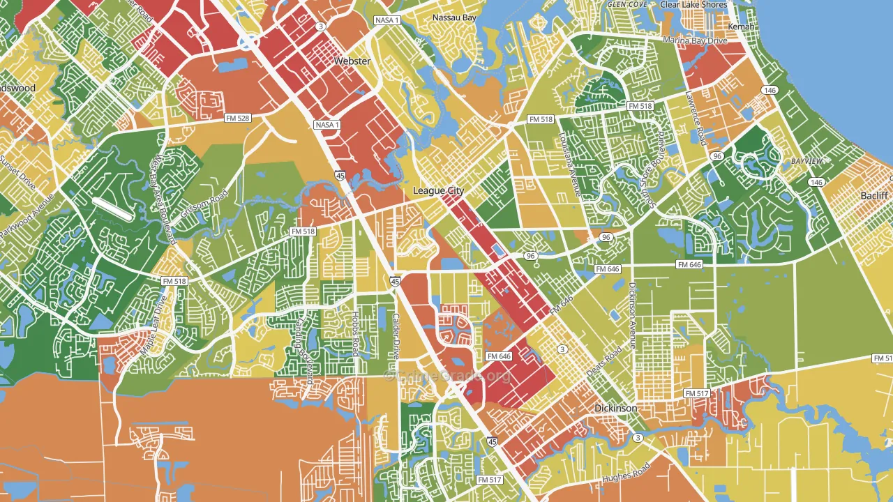 League City, TX Map of Theft Rates