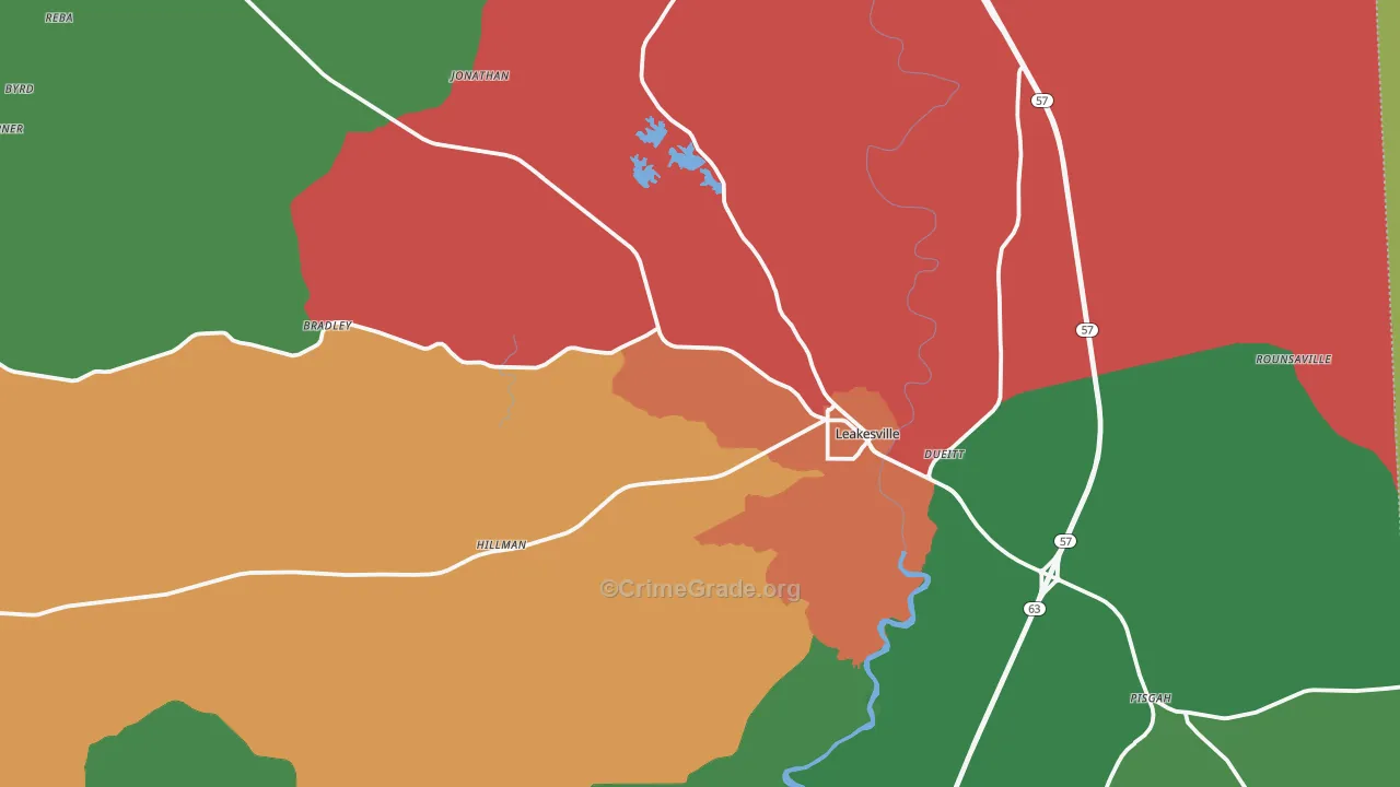 Leakesville, MS Map of Theft Rates